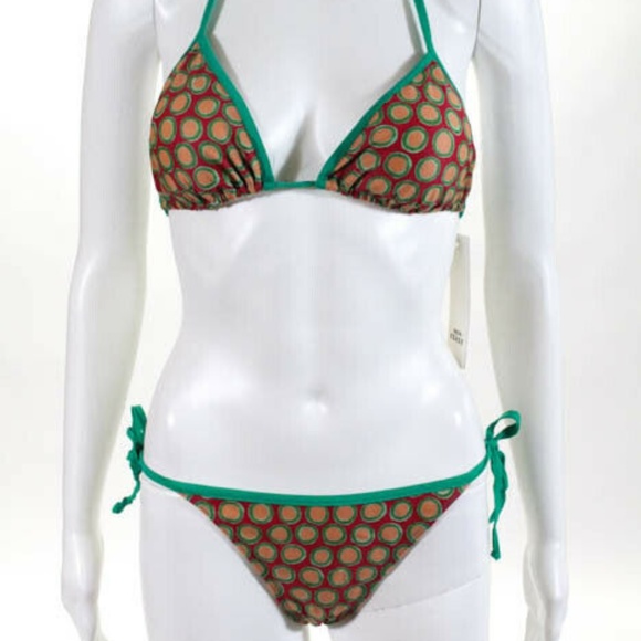 0039 Italy Red Green Polka Dot Bikini 2 piece new - Picture 1 of 7